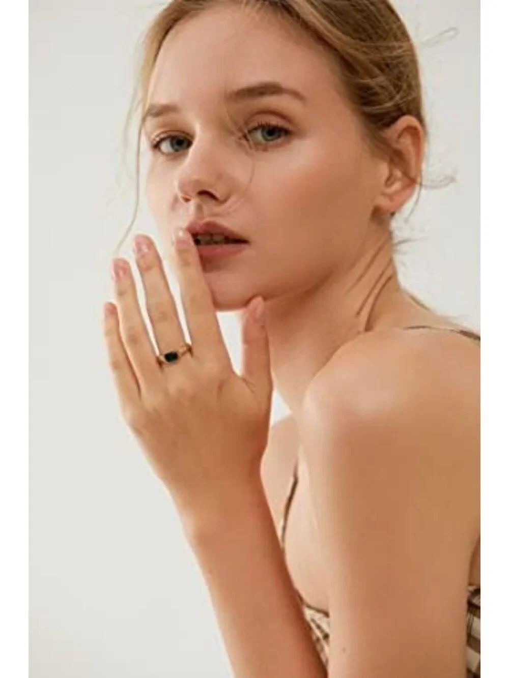 Dainty Gold Emerald Ring for Women | Non-Tarnish Green CZ Gemstone Band 6-9